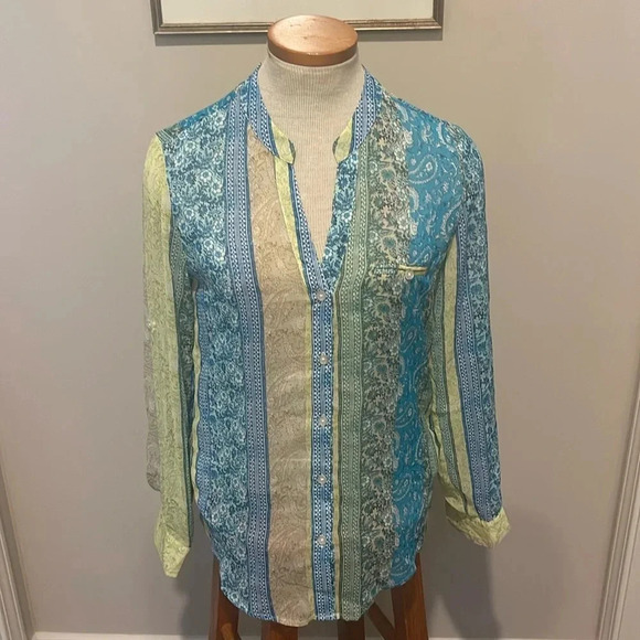 NWT!! KUT From The Cloth - Jasmine Chiffon Button-Up Shirt - Blue/Green - XS - Picture 2 of 8